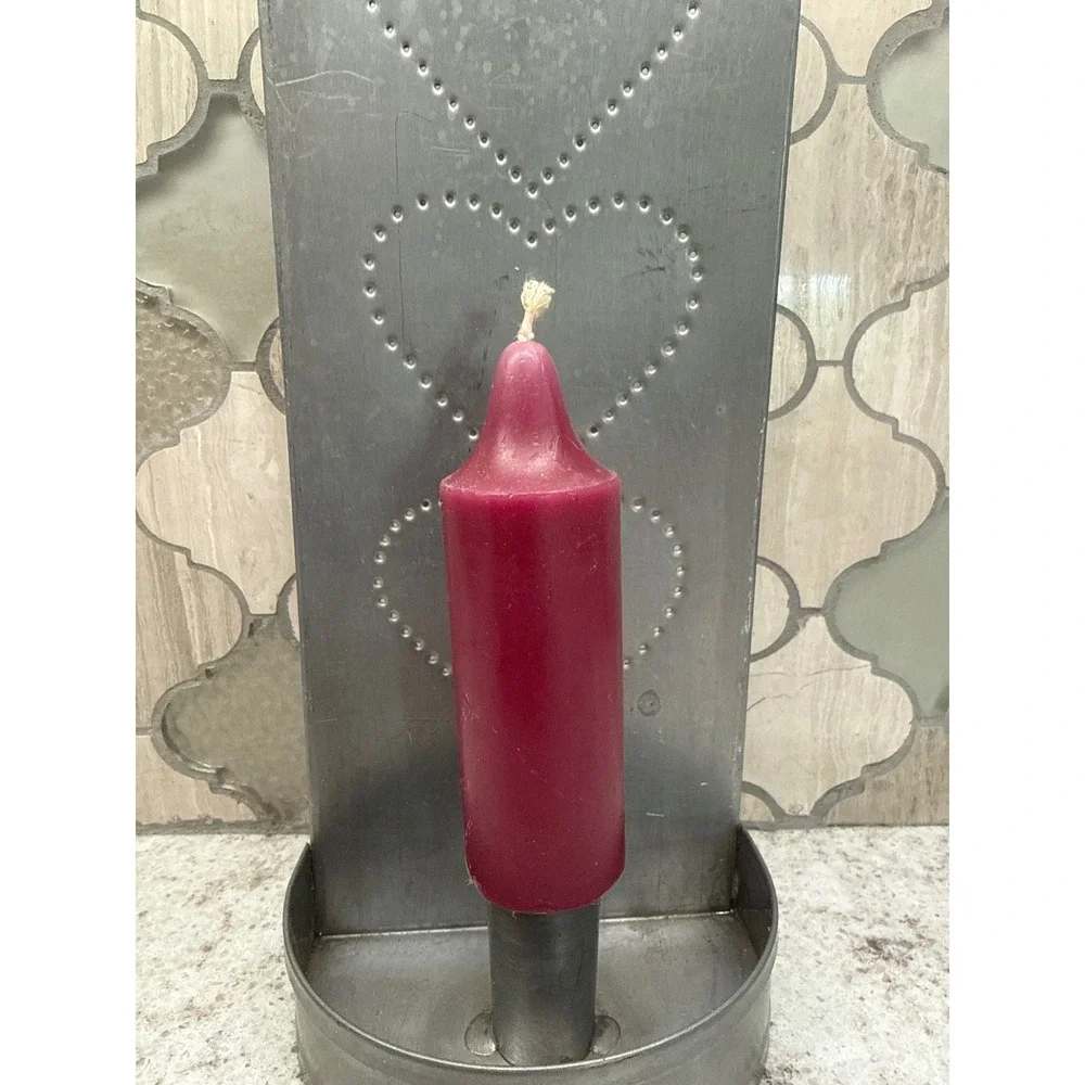 Primitive Punched Tin Heart Wall Sconce Galvanized Metal Candle Holder Farmhouse